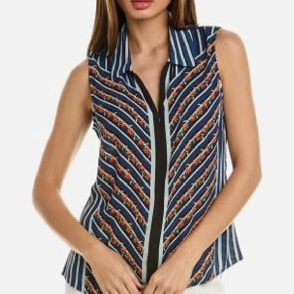 CAbi Chevron Floral Sleeveless Zip Blouse Small #6318 - Picture 5 of 6